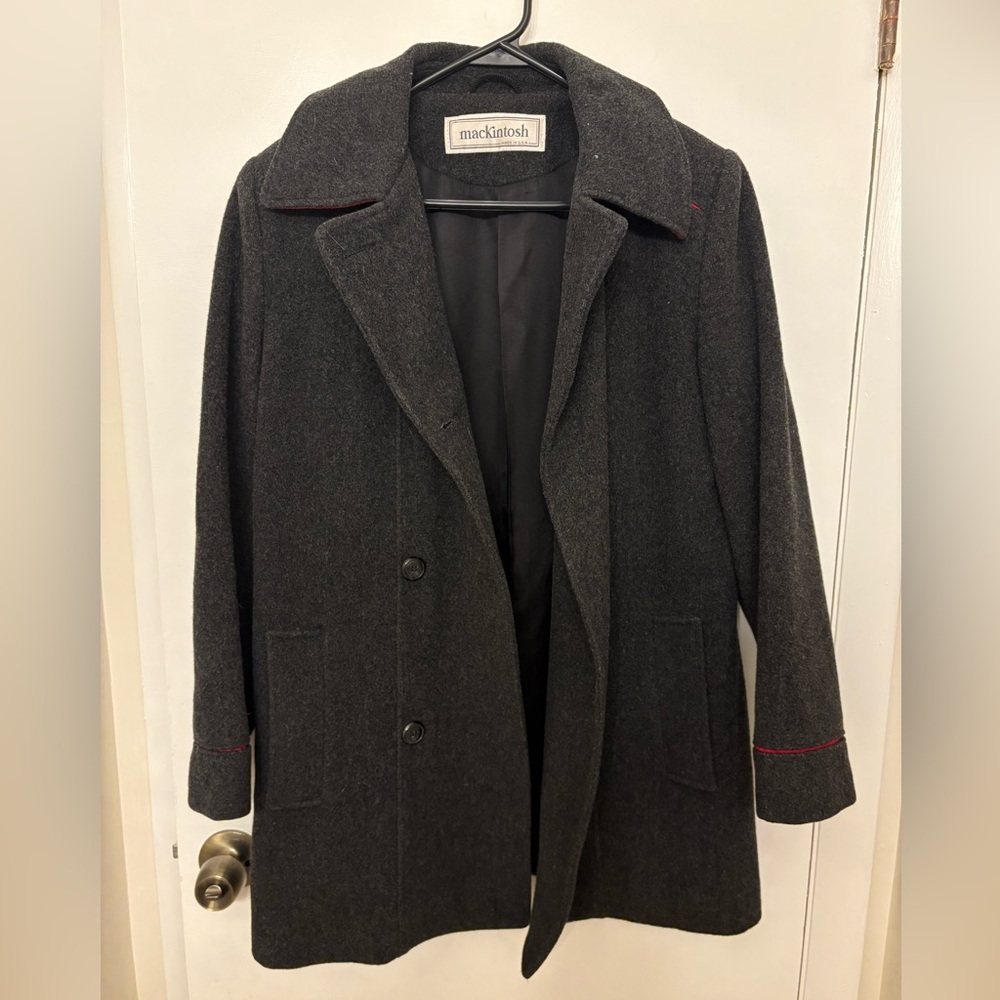 VTG Mackintosh of New England Wool Pea Coat Women 8 Gray Red Trim Made in USA 8 - Picture 4 of 7